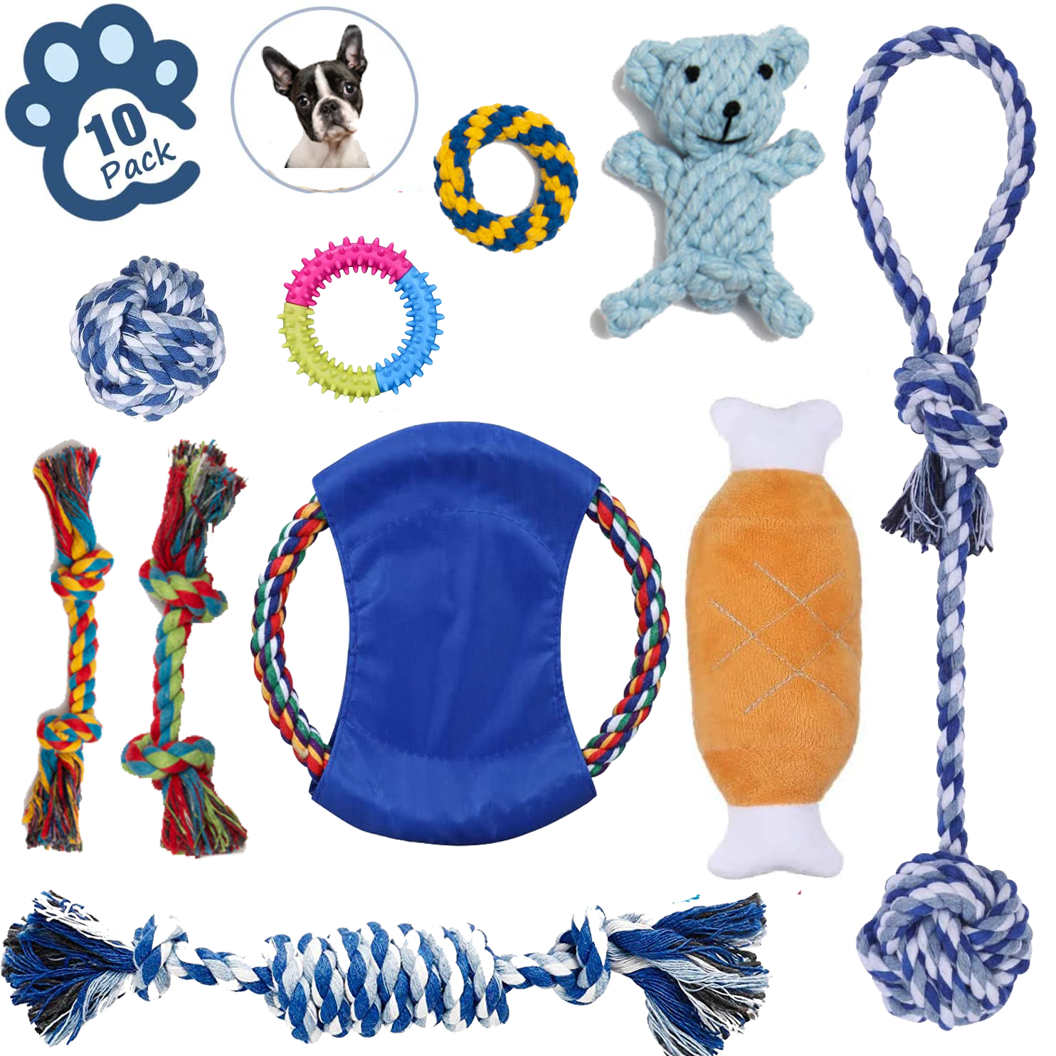 LECHONG Dog Rope Toys Set, 10 Pack Interactive Pet Toys Puppy Toys