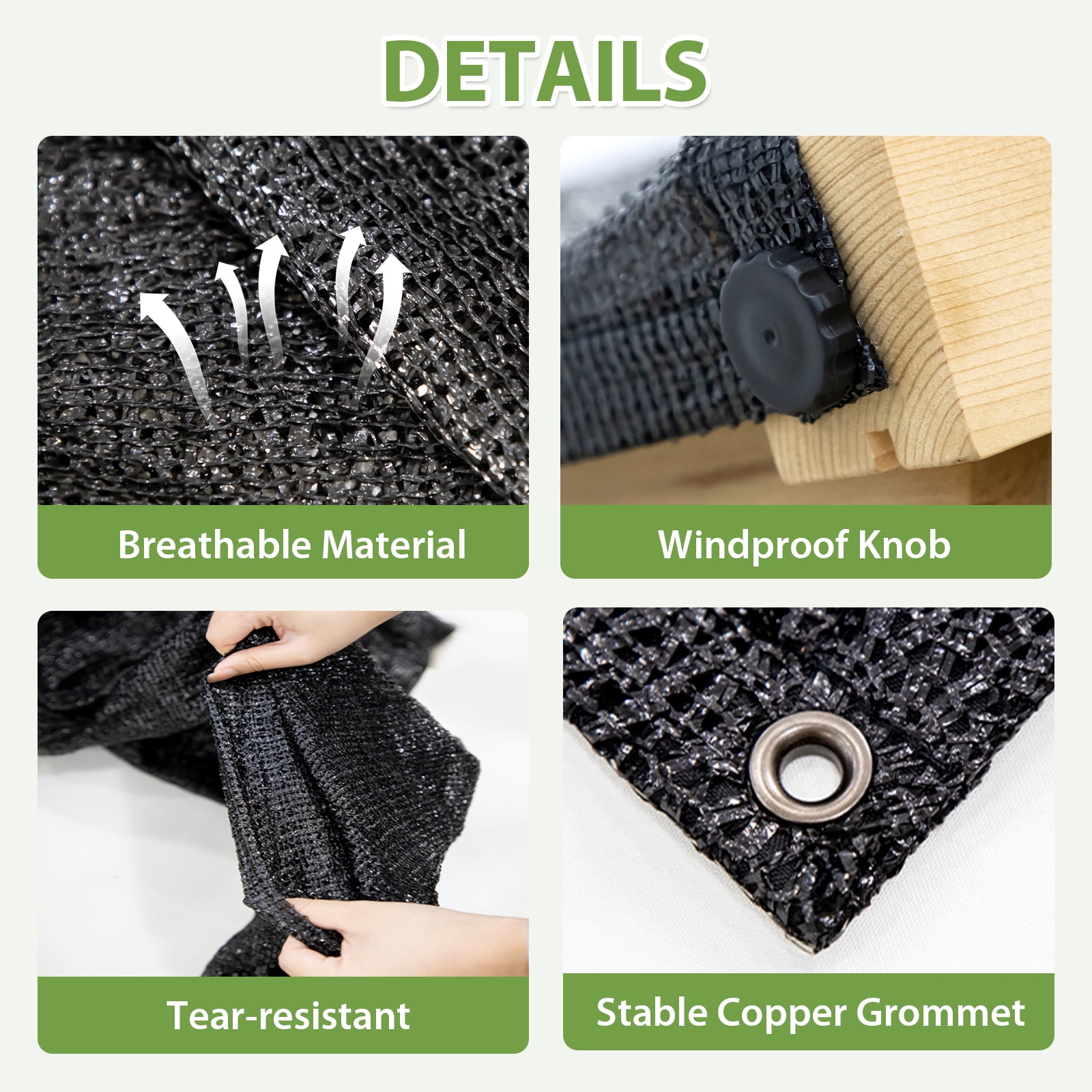 EAGLE PEAK 50% Sun Shade Cloth Mesh Cover with Grommets for Greenhouse for EAGLE PEAK 6.7x6x7.7 ft Wood Greenhouse, Black