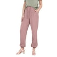 thumbnail image 2 of Pantalones de pijama de mujer de color liso, elásticos, con cintura elástica y efecto adelgazante - Ropa informal para casa con tejido arrugado y puños ajustables con cordón, 2 of 6