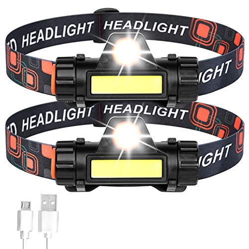 2 Pack LED Headlamp USB Rechargeable Headlight Head Lamp Flashlight Waterproof