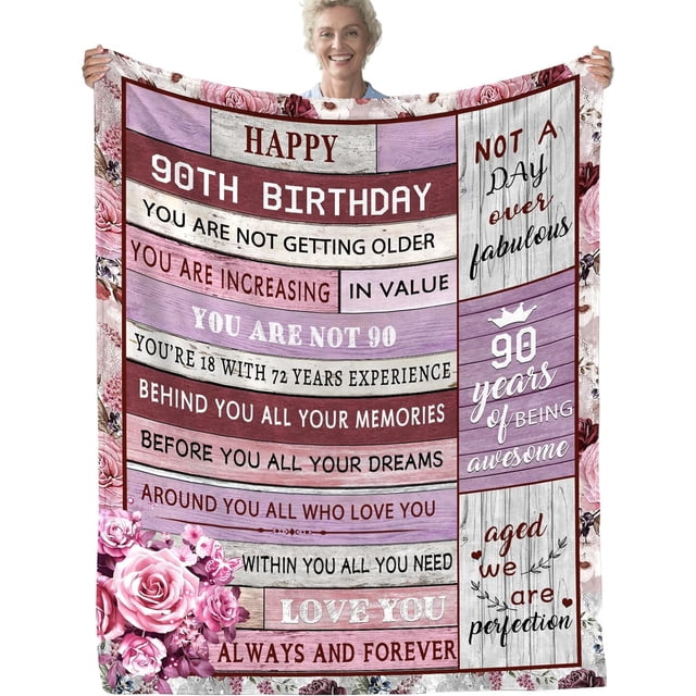 LHSHID Happy 90th Birthday Gift Ideas Decorations Happy 90th Birthday Blanket Soft Birthday Blanket for Women 50"x60"
