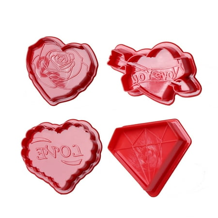 

4 Pcs/Set Cookie Molds Lightweight Non-stick Spring Design DIY Biscuit Cookie Cutters for Kitchen Red Plastic