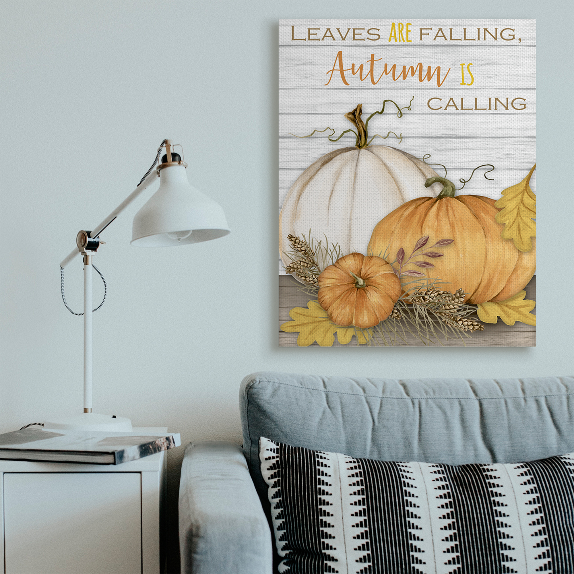 Stupell Industries Leaves Falling Autumn Calling Quote Farm Harvest Landscape Painting Gallery Wrapped Canvas Art Print Wall Art, 36 x 48