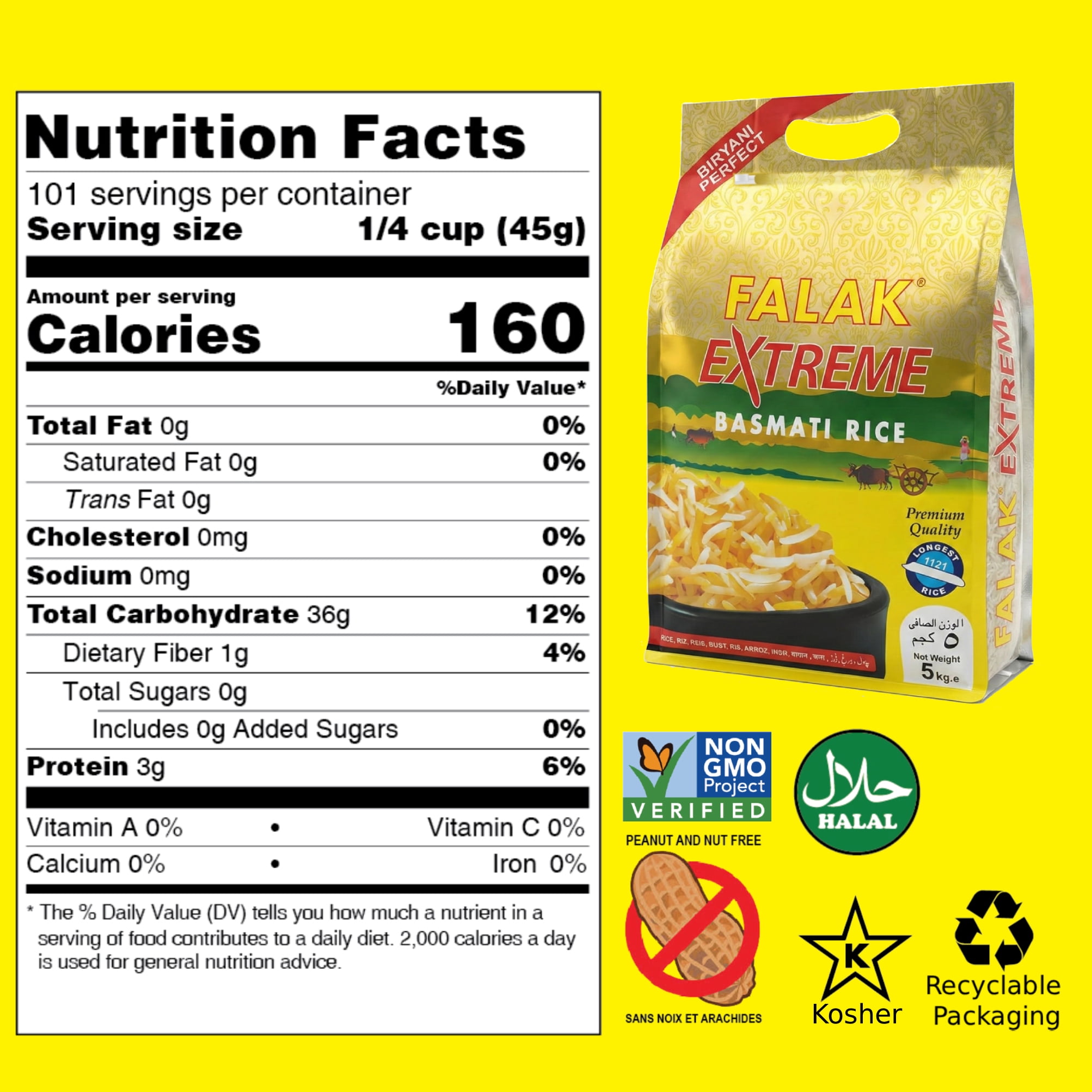 Falak Extreme Basmati Rice 10lb - Extra Long Basmati Rice - Resealable Bag - Naturally Aromatic, Aged, Flavorful, Slender, Non Sticky Grains
