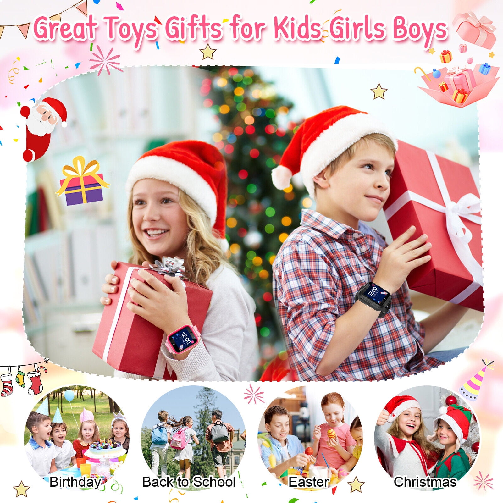 Kids Smartwatch for Boys Girls Kids Smart Watch with 18 Puzzle Games Music Player Video Dual Cameras Pedometer Touch Screen Wristwatch Christmas Birthday Gift for Kids Pink Walmart