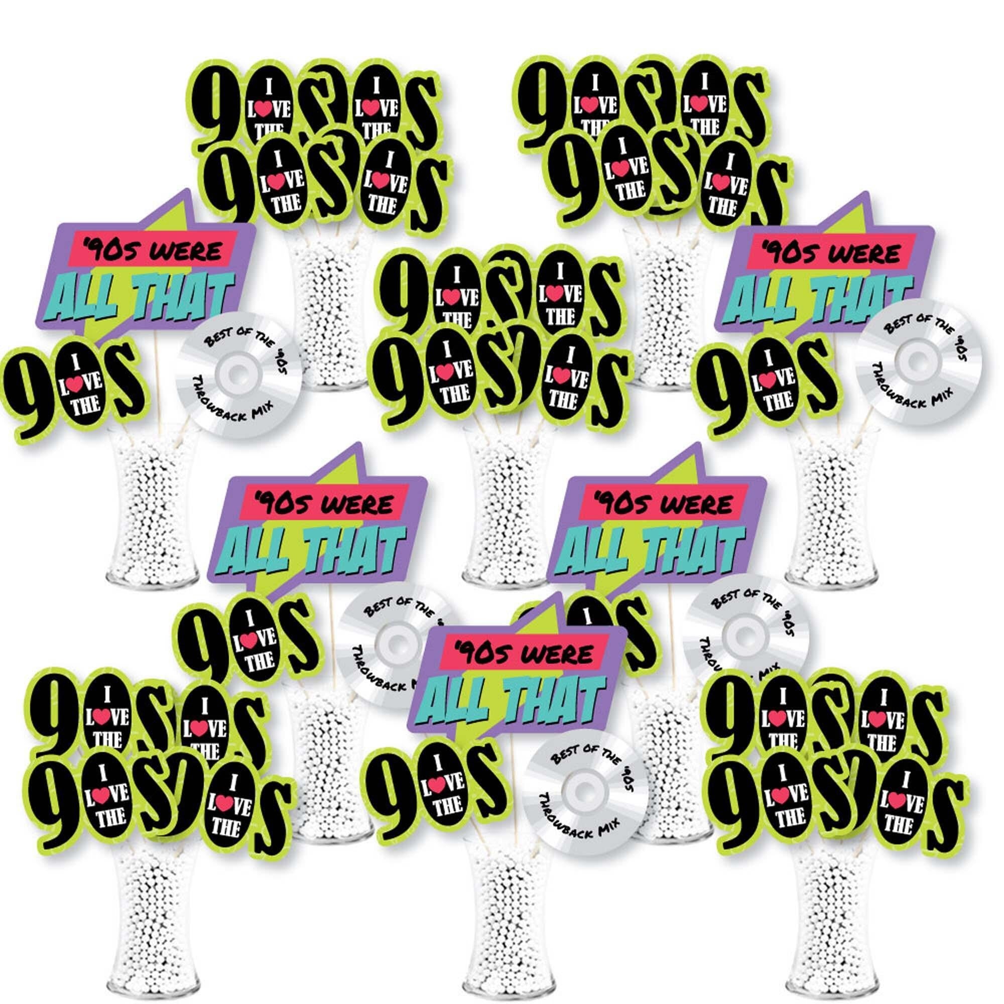 Big Dot of Happiness 90's Throwback - 1990s Party Centerpiece Sticks - Showstopper Table Toppers - 35 Pieces