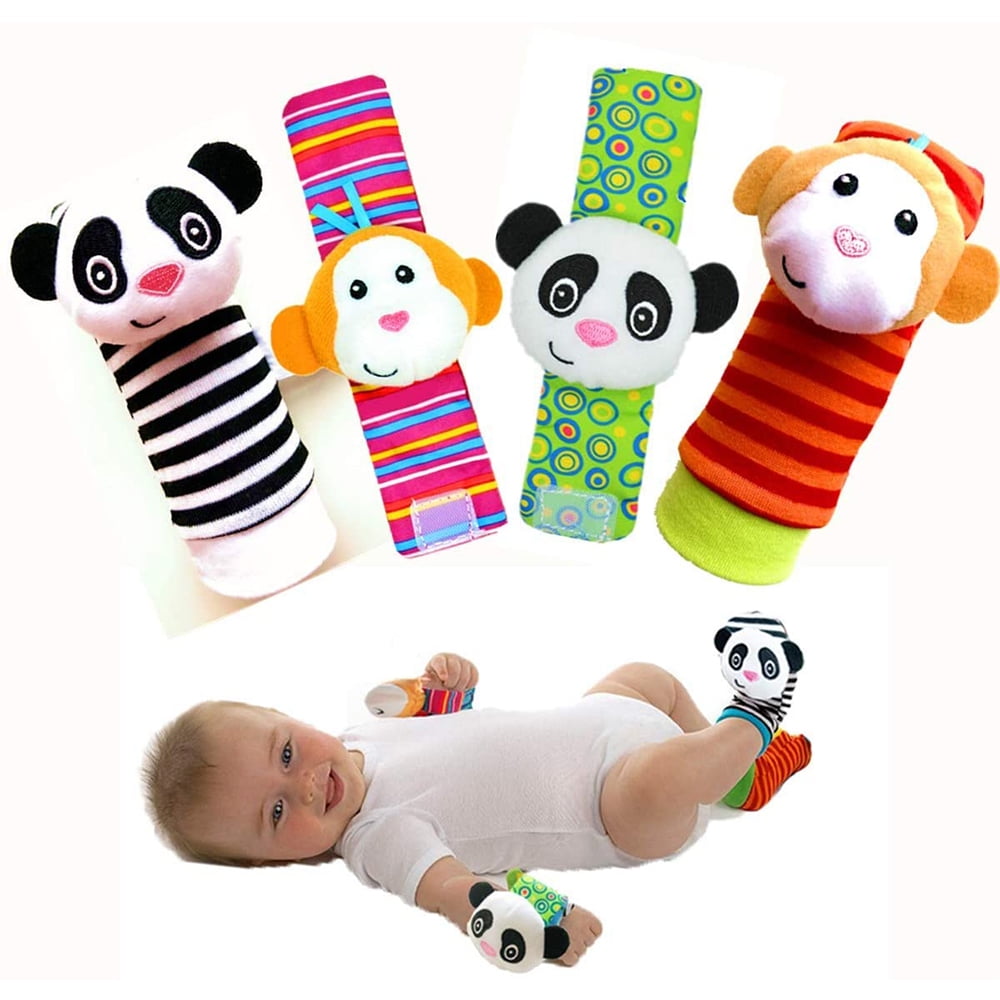 LNKOO 4PCS Wrist Rattles Foot Finder Rattle Sock Baby Toddlor Toy,Rattle Toy,Arm Hand Bracelet Rattle,Feet Leg Ankle Socks, Present Gift for Newborn Infant Babies Boys Girls