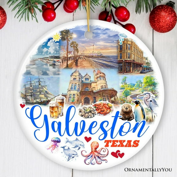 Galveston Cultural Ceramic Ornament, Texas Coastal Christmas Gift