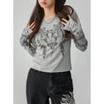thumbnail image 3 of KelaJuan Women Casual T-Shirt, Round Neck Long Sleeve Vintage Totem Pattern Print Bottoming Tops Tee Outwear, 3 of 6