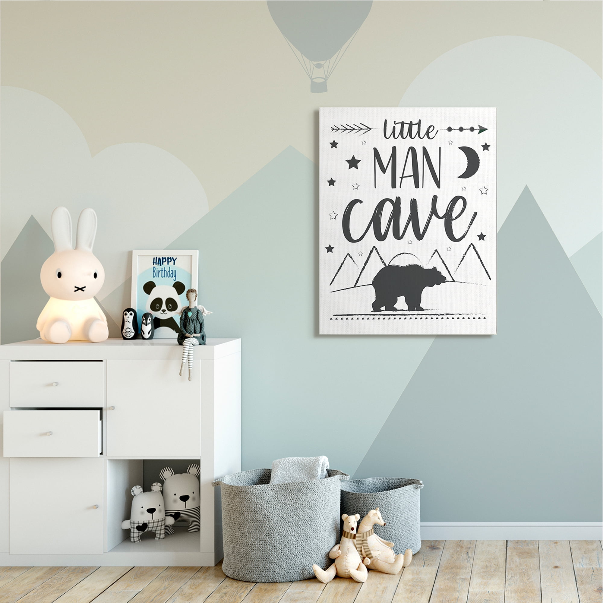 Stupell Industries Little Man Cave Phrase Black Bear Starry Night Animals & Insects Painting Gallery Wrapped Canvas Art Print Wall Art, 36 x 48