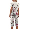 thumbnail image 5 of Lounge Outfits Sets For Women 2 Piece Printing V-Neck Short Sleeve Shirt And Pants Sets Loungewear Pajamas Capris With Pockets Up to 65% off, 5 of 7