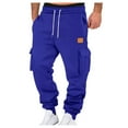 thumbnail image 3 of Baggy Cargo Sweatpants for Men Drawstring Waist Joggers with Pockets Soft Athletic Workout Track Pants Royal Blue S, 3 of 6