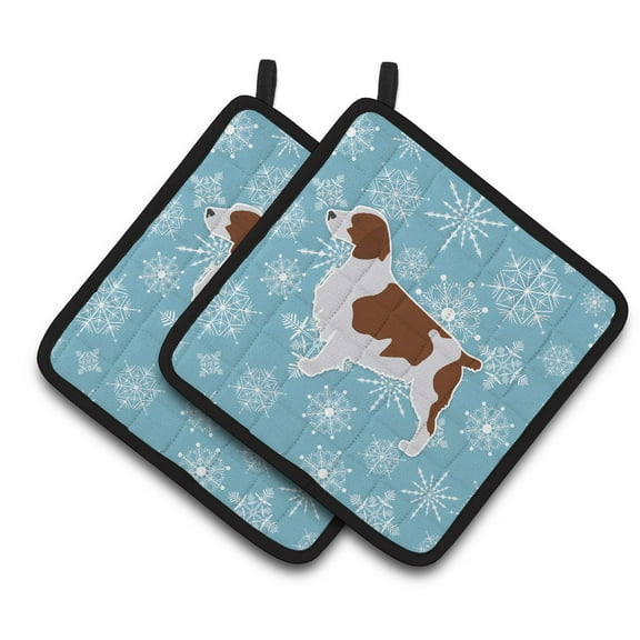 Carolines Treasures BB3500PTHD Winter Snowflake Welsh Springer Spaniel Pair of Pot Holders  7.5HX7.5W multicolor