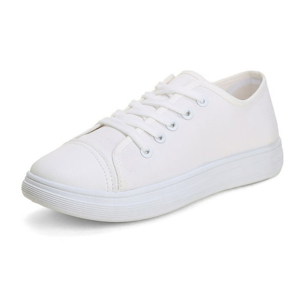 White Canvas Sneakers for Women - Women's Casual Canvas Shoes, Breathable Lace-Up Flat Shoes, Lightweight Comfortable Everyday Sneakers