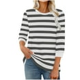 thumbnail image 2 of HongQid Womens 3/4 Sleeve Striped Crewneck T-Shirts Color Block Short Sleeve Tops Casual Basic Tee, 2 of 5