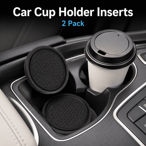 MORAVE 2 2 Pack 2.75 Inch Black Rhinestone Silicone Car Cup Coasters, Non Slip Round Auto Cup Holder Insert Pads