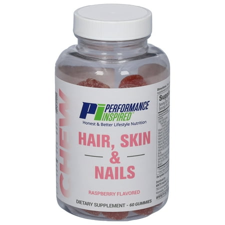 Performance Inspired Nutrition - Hair, Skin & Nails Multivitamin Gummy - Biotin - 60 Count - Raspberry Flavor