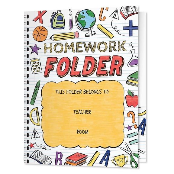 Homework Doodle Folders / 25 Colorful Classroom Student Folders / 9" x 12" School Teacher 2 Pocket Organizational Desk Folder Pack / Made In The USA