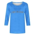 thumbnail image 4 of QIUOMBBP 3/4 Length Sleeve Womens Tops Cute Graphic Print Pullover Sweaters Casual Crew Neck Sweatshirts, Blue, XXL, 4 of 5
