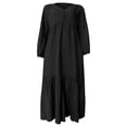 thumbnail image 4 of Riforla Women's Cotton Linen Vintage Casual Long Sleeve Maxi Dress with Flared Skirt Color Options Womens Jumpsuit Black M, 4 of 4