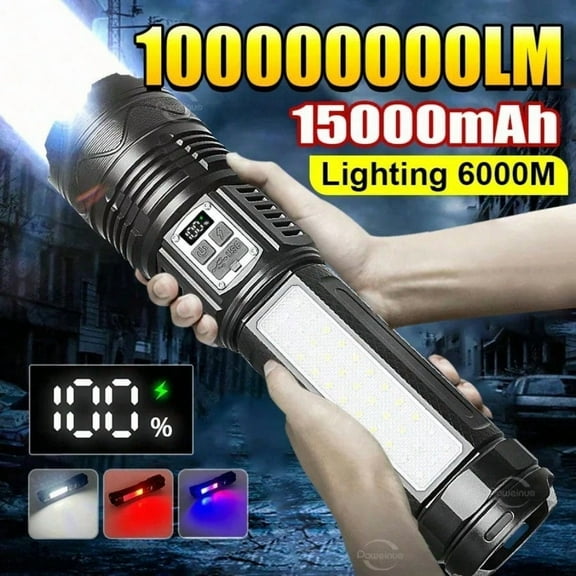 1000000LM Most Powerful LED Flashlight Rechargeable Type-C Flashlight Long Range 6000M Tactical Torch Light For Fishing Hunting