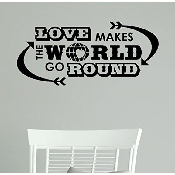 Vinyl Wall Decal Letters Quote, Love Makes the World Go Round, Black, 23x11-Inch