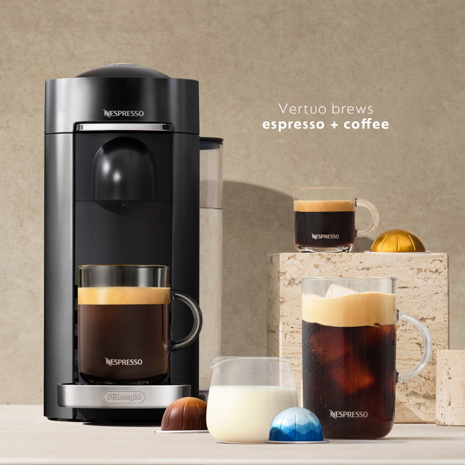 Nespresso Vertuo Plus Coffee and Espresso Machine by De'Longhi with Aeroccino, Limited Edition, Black Matte