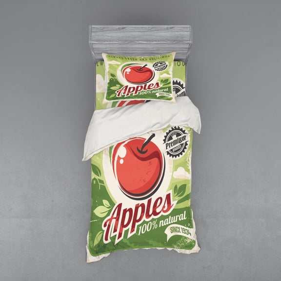 Ambesonne Fruit Bedding Set 3 Pcs, Grunge Torn Advertisement, Twin, Multicolor