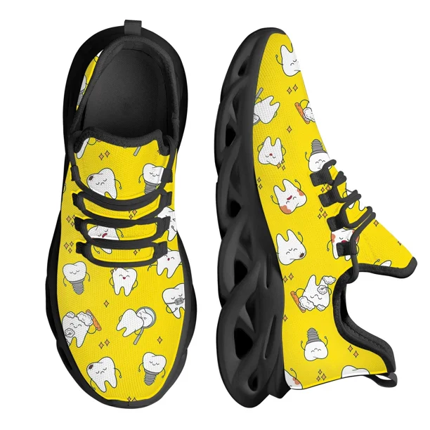 Zapatillas de deporte de malla con dibujos de dientes bonitos, cómodas, con plataforma y amortiguación de aire, para mujer, ligeras y a prueba de golpes, para correr, tenis