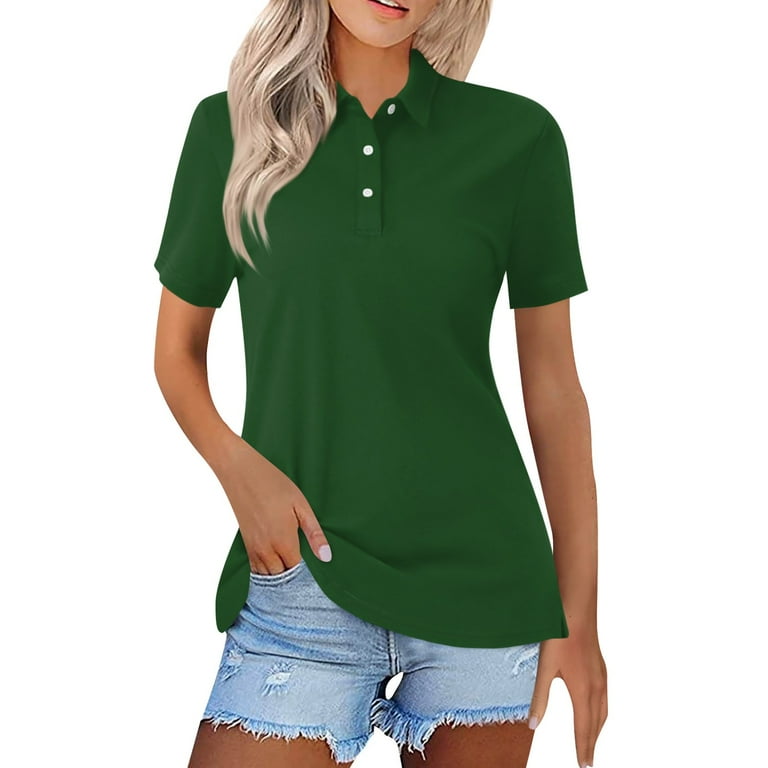Bbyeadc Women's Polo Shirts Dress Lapel Collar Polo Shirt Short Sleeve Henley Neck Shirt Basic Summer Tops, Dark Green L, Size: Large
