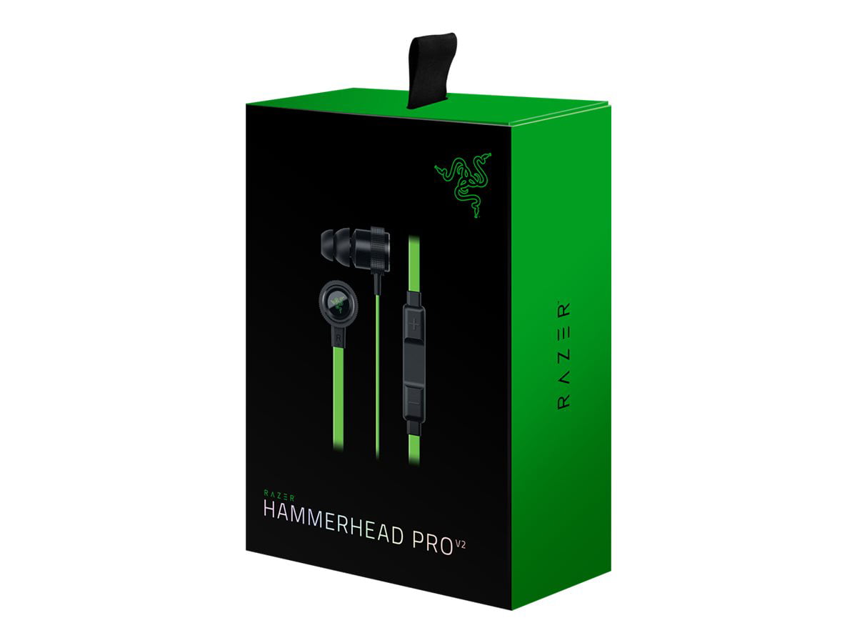Razer Hammerhead Pro V2 Earphones With Mic In Ear Wired 3 5 Mm Jack Noise Isolating Black Green Walmart Com