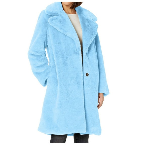 Jacket Women Women Button Down Imitation Long Coat Plus Size Thick Jacket Shearling Jacket Women Blue L