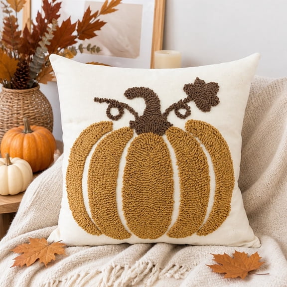 Halloween Decoration for Home Indoor Outdoor Clearance Under $5.00!Fall Halloween Pumpkin Tufted Throw Pillow Cover Embroidered Decorative Cushion Cover Holiday Couch Sofa Bed Home Decor Pillowcase