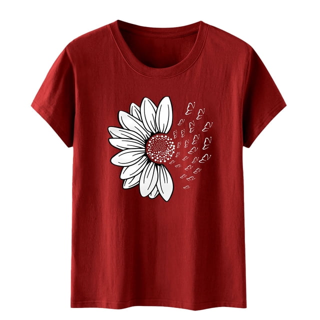Jindong T-Shirt Femme Simple Impression Europe et États-Unis Hommes et Femmes Col Rond