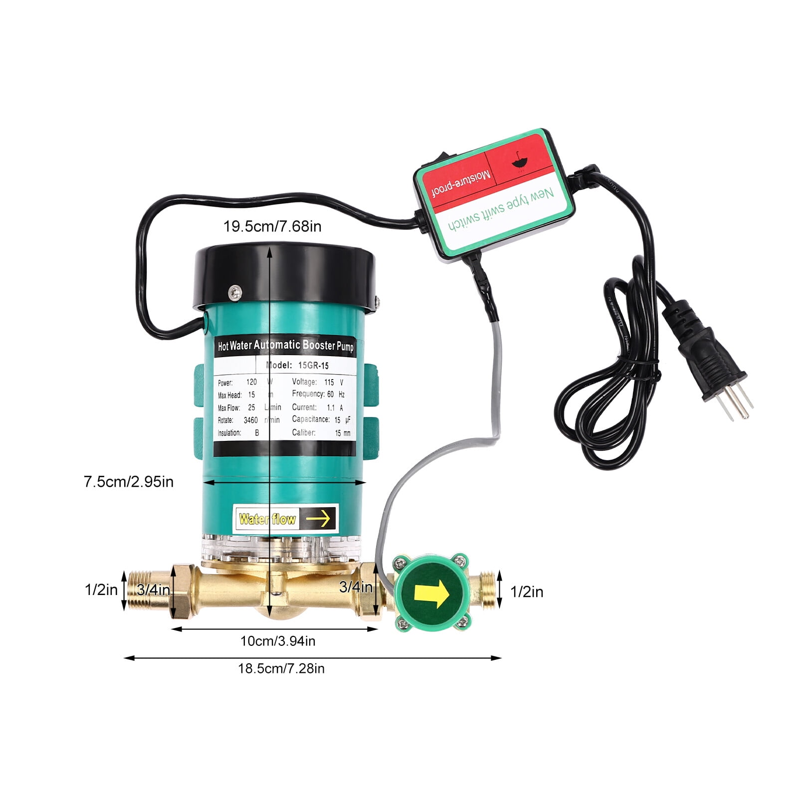 115V 120W Household Shower Booster Pump Automatic Boost Water Pressure Pump IP45 Green for Kitchens