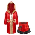 thumbnail image 3 of Raenseen Boys Boxing Outfits Metallic Satin Robe with Shorts Boxer Party Red&Black 16, 3 of 6