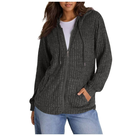 Women's Hoodies & Sweatshirts Women Fashion Solid Long Sleeve Loose Zipper Casual Pocket Hoodie Jacket for Everyday Comfort and Style