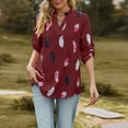 thumbnail image 6 of Summer Tops Viikei Womens Hoodies Sweater,Women's New V-neck Feather Print 3/4 Sleeve Loose Tops Shirt Wine L, 6 of 9