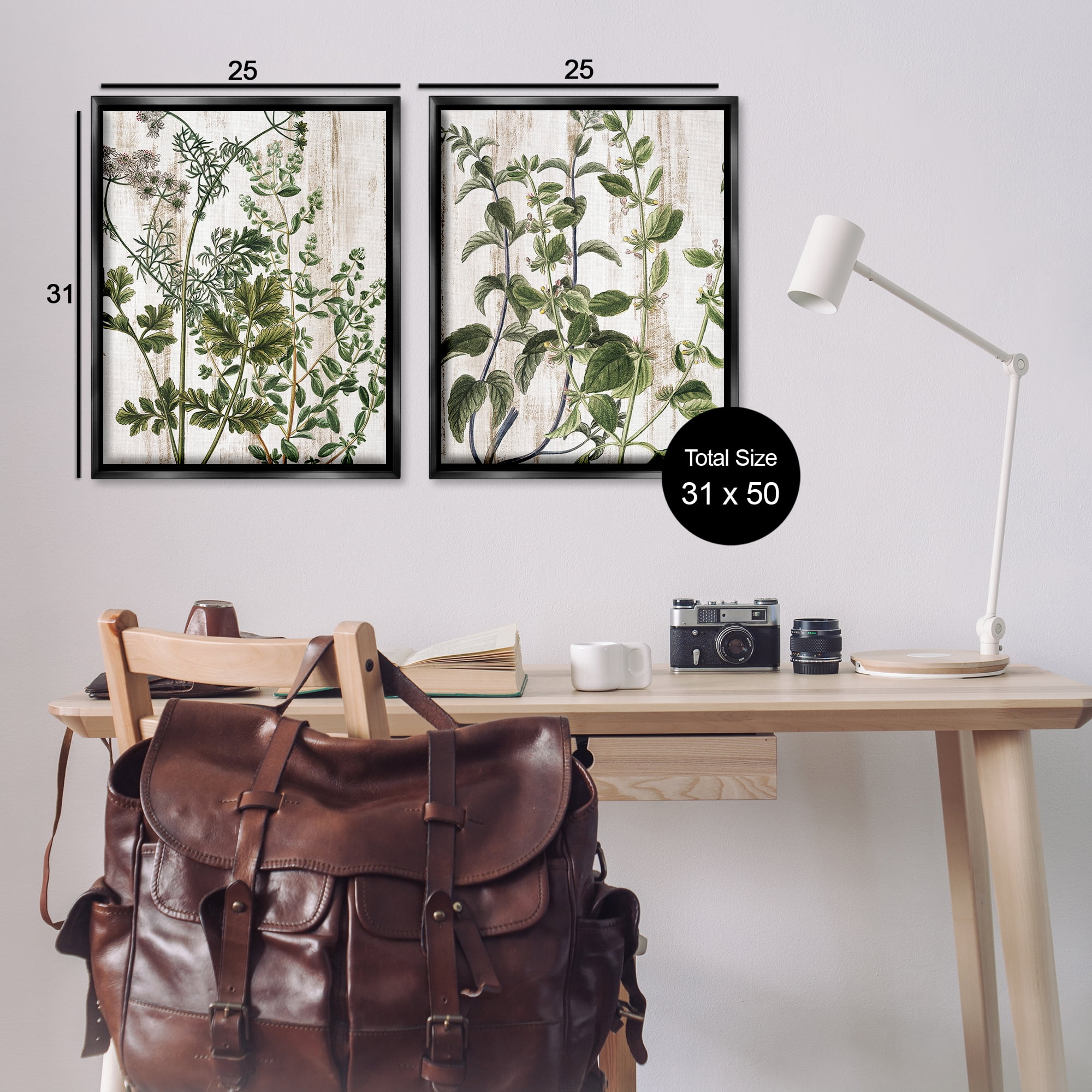 Stupell Industries Aged Botanical Leaves Plants & Flowers Painting Black Floater Framed Canvas Art Print Wall Art, 31 x 25, Set of 2