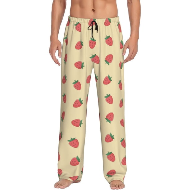 Fotbe Strawberries Pantalones de Pijama para Hombre, Pantalones de Dormir, Pantalones de Casa con Cintura Ajustable y Bolsillos-Large