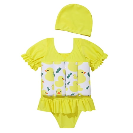 

PEYAN 0-6T Toddler Baby Float Swimsuit Buoyancy Sticks for Girls One Piece Floating Swim Vest Training Swimwear + Cap