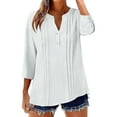thumbnail image 3 of Frostluinai Women's Pleated Henley Tunic Shirts 3/4 Sleeve Cotton Linen T Shirts Solid Loose Fit Blouses Casual Dressy Work Tee Shirts, 3 of 7