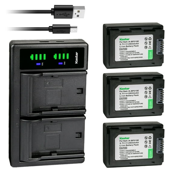 Kastar 3-Pack IA-BP210E Battery and LTD2 USB Charger Replacement for Samsung SMX-F50BN/XAA, SMX-F50SN/XAA, SMX-F53, SMX-F54, SMX-F70, SMX-F70BP, SMX-F70BN, SMX-F400, SMX-F500, SMX-F501, SMX-F530