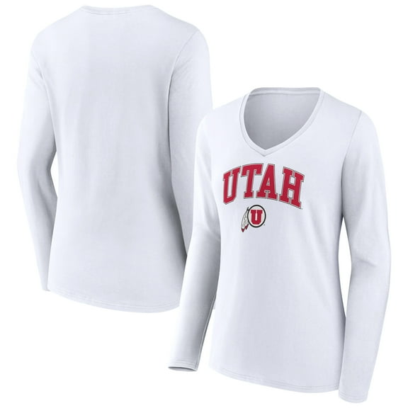 Women's White Utah Utes Campus Long Sleeve V-Neck T-Shirt