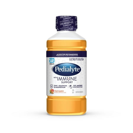 Pedialyte with Immune Support Electrolyte Solution, Peach Mango, 1 Liter, Pack of 2