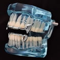 thumbnail image 3 of Fang Half Grillz Set Upper Top And Bottom Lower Silver Tone Teeth Hip Hop Vampire Combo Grills, 3 of 5