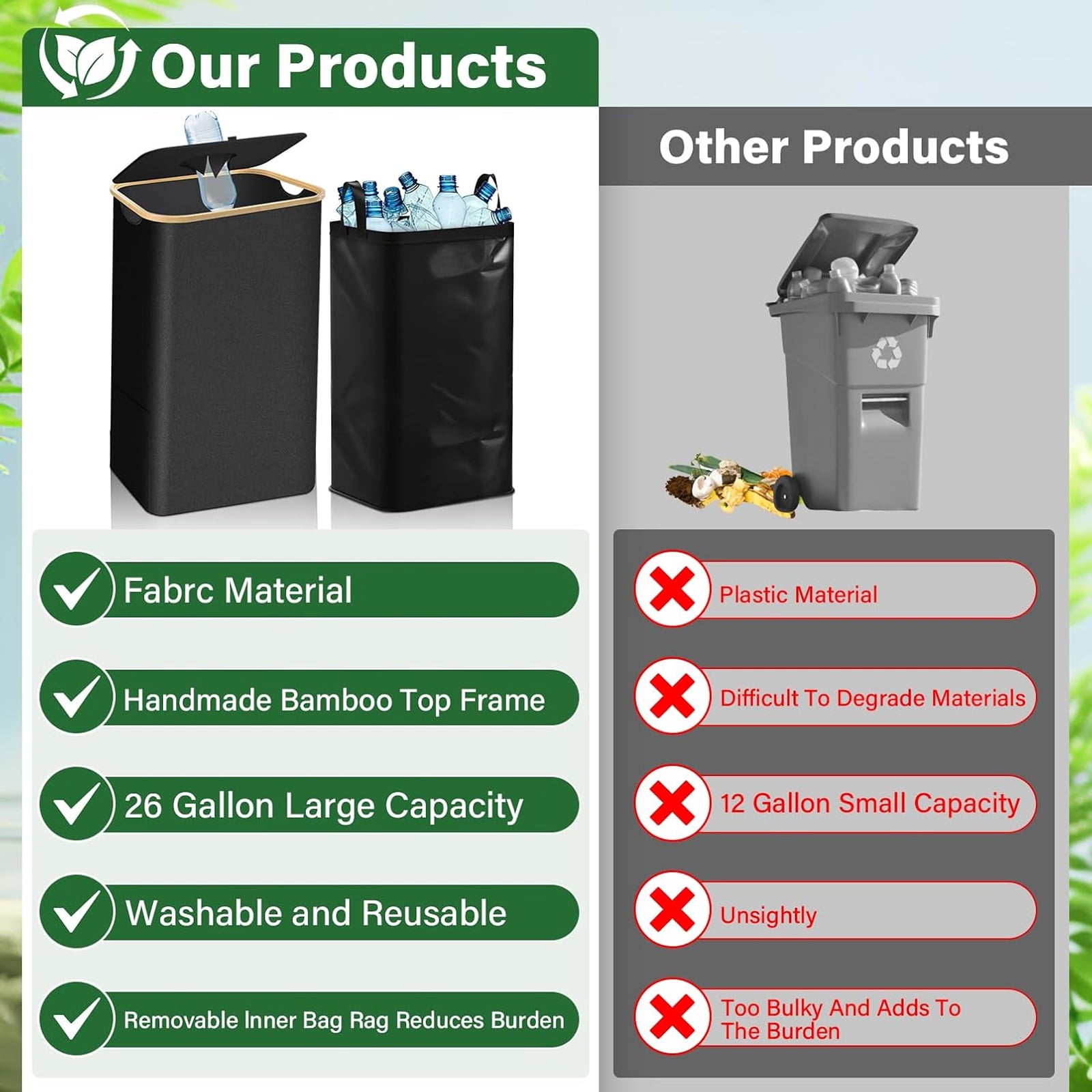 Large Recycling Bin for Kitchen 26 Gallon, 100L Recycle Bin with Lid & 2 Inner Bag, Trash Can for Bottles Cans Cartons Plastice Stickers, Black