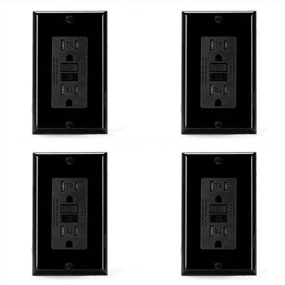 4X GFCI Outlet 15 Amp, Self-Test GFI Electrical Outlet, Tamper GFCI Receptacle with Wall Plate Black