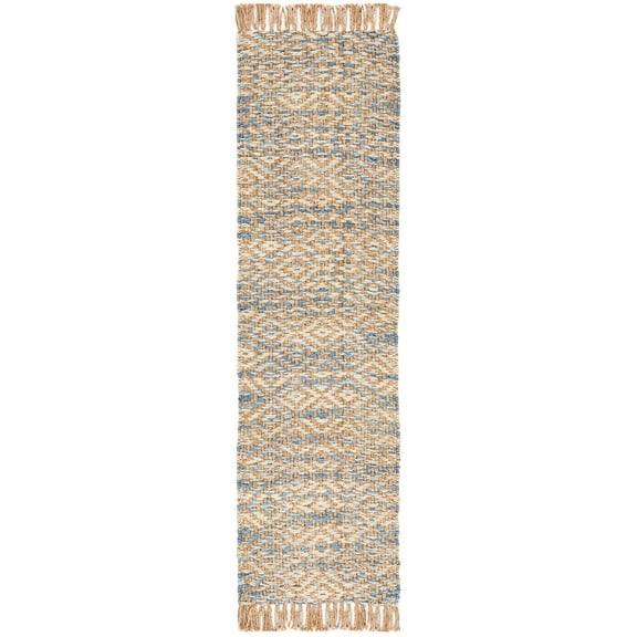 SAFAVIEH Natural Fiber Jennica Abstract Runner Rug, Natural/Blue, 2'3" x 8'