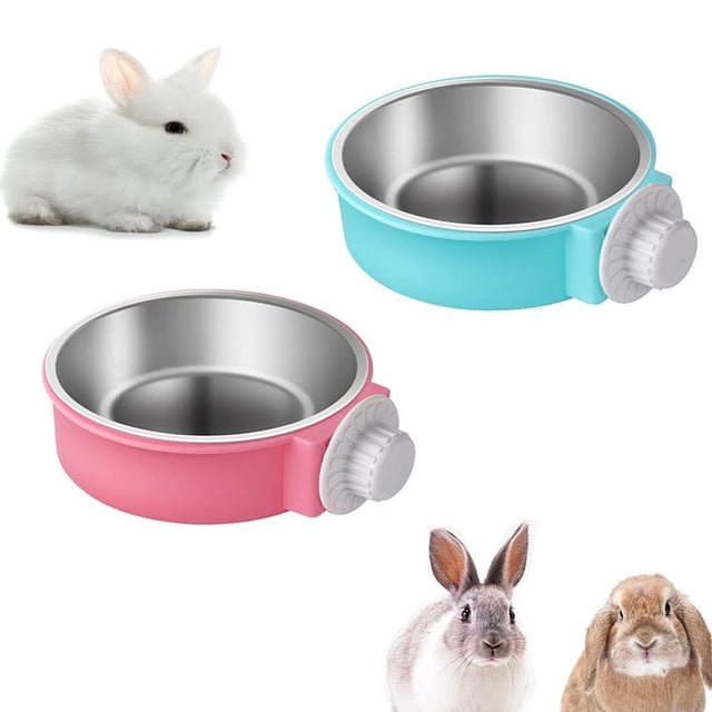 Juego de cuencos para conejos, cuencos de alimentación para conejos, cuenco para jaula de animales pequeños y suministros de agua colgantes de acero inoxidable para conejos, chinchillas, cobayas,